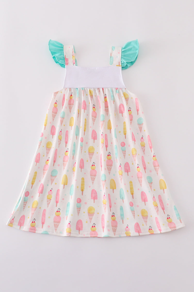 Girls Mint Ice Cream Embroidered Dress