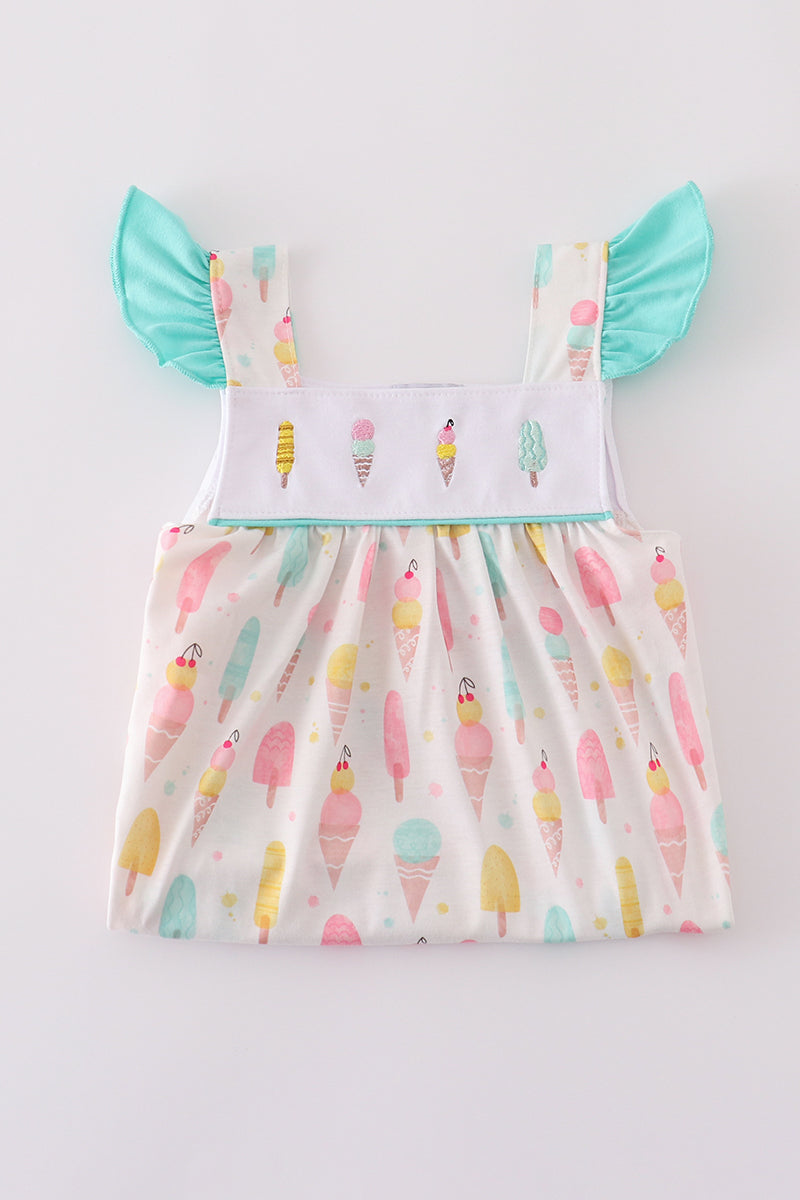 Girls Mint Ice Cream Embroidered Dress