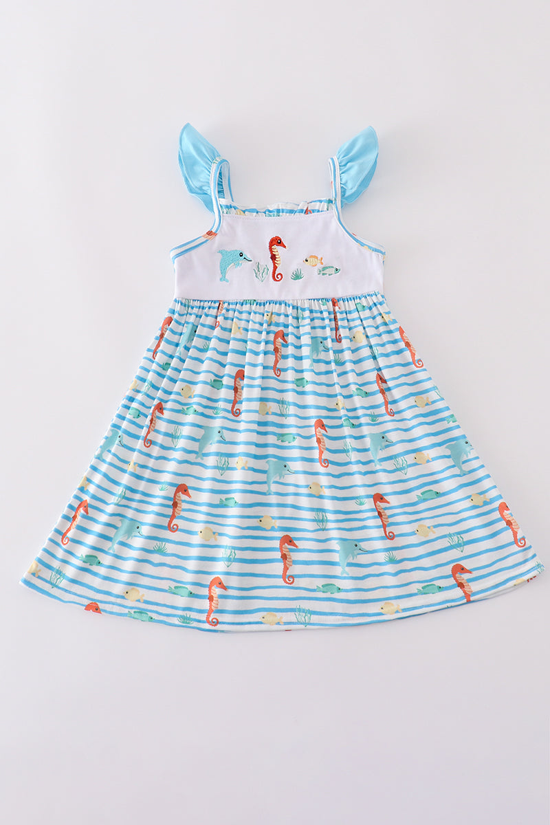 Girls Ocean Creature Embroidered Dress
