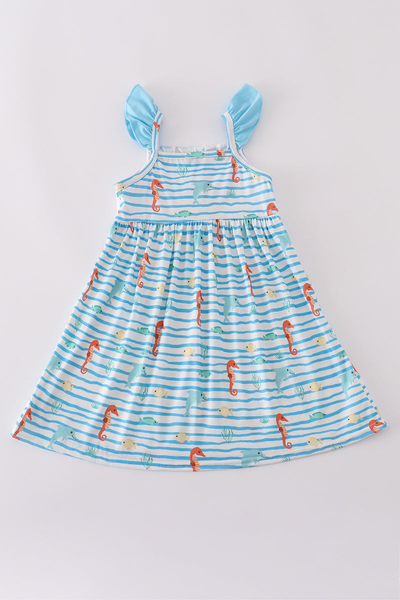 Girls Ocean Creature Embroidered Dress