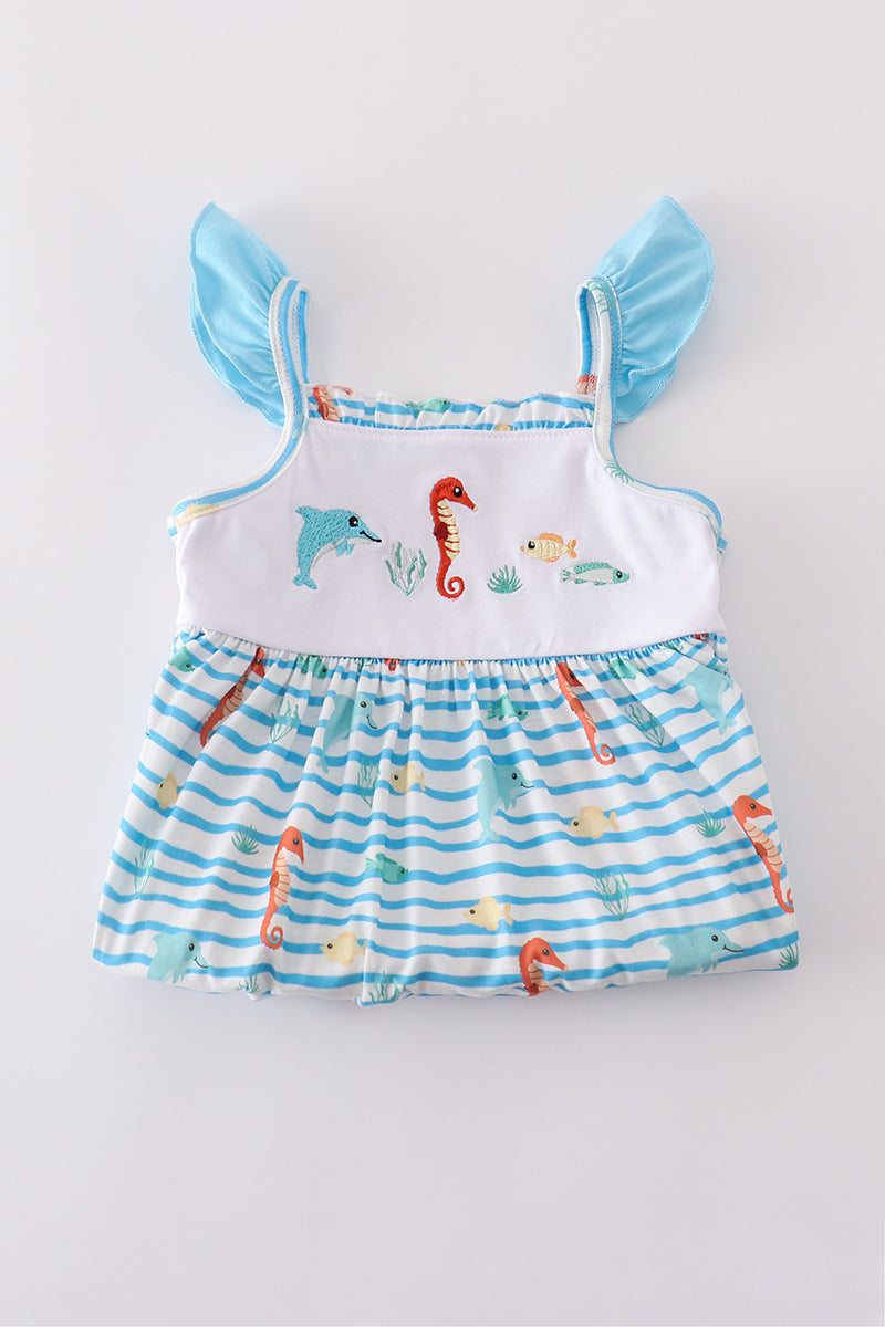 Girls Ocean Creature Embroidered Dress
