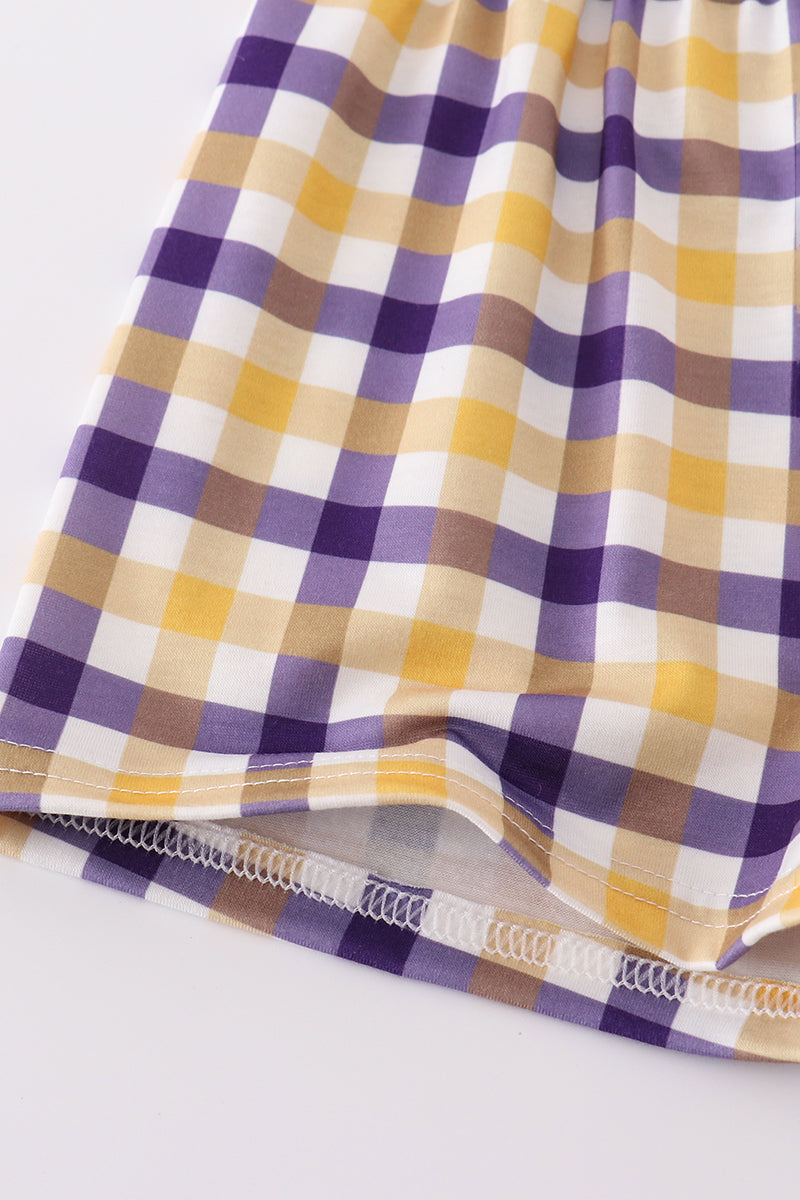 Boys Plaid LSU Tiger Appliqué Set