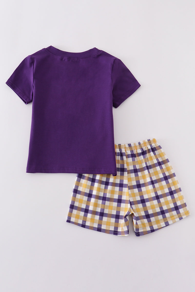Boys Plaid LSU Tiger Appliqué Set
