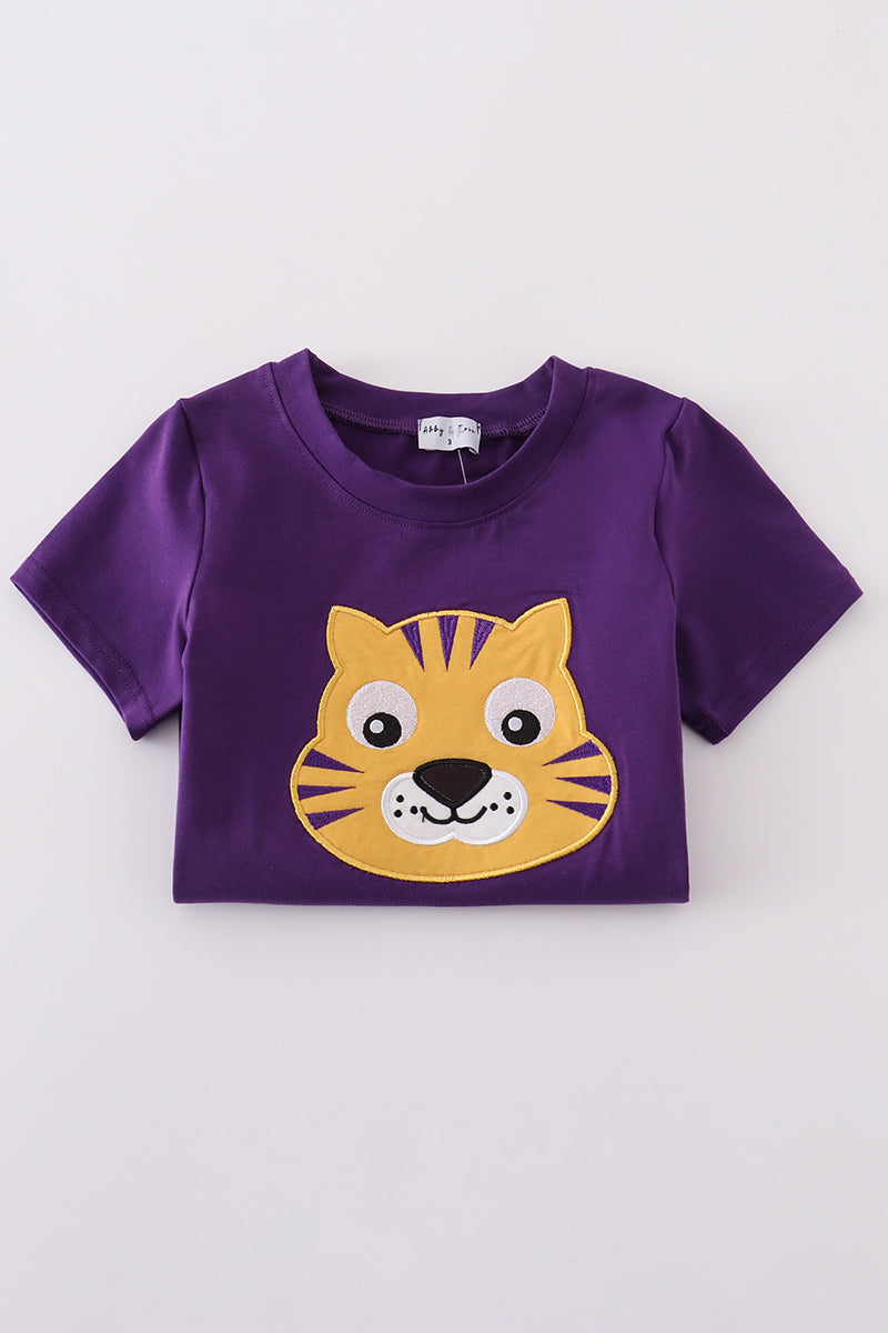 Boys Plaid LSU Tiger Appliqué Set