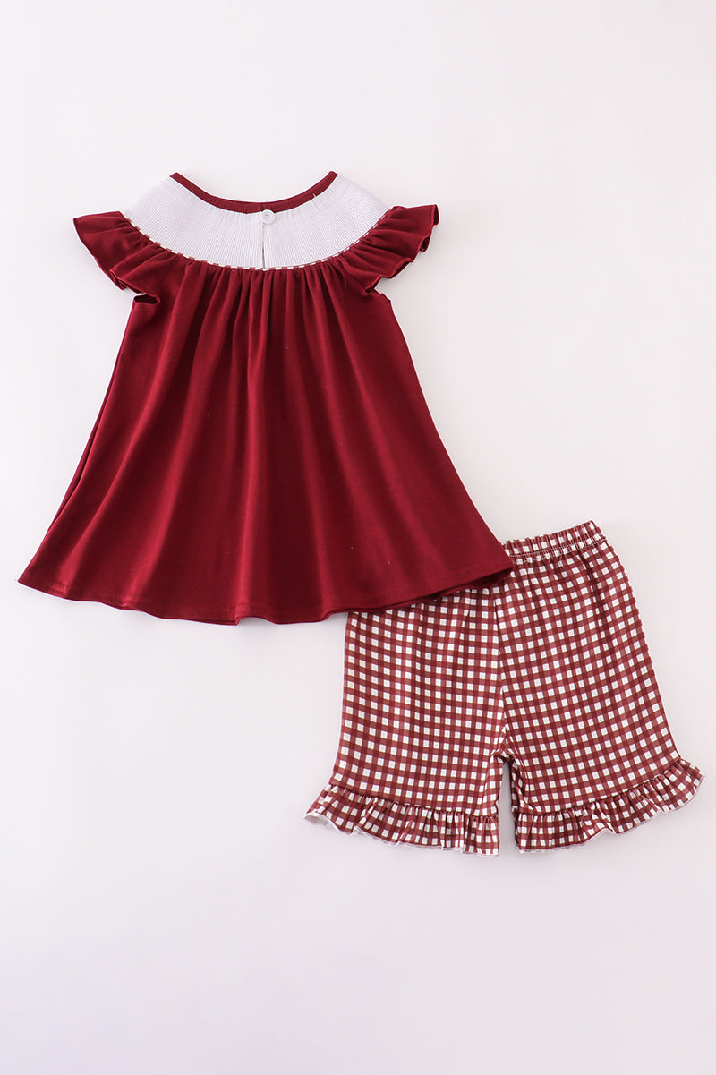 Girls Mississippi State Embroidered Smocked Gingham Ruffle Set