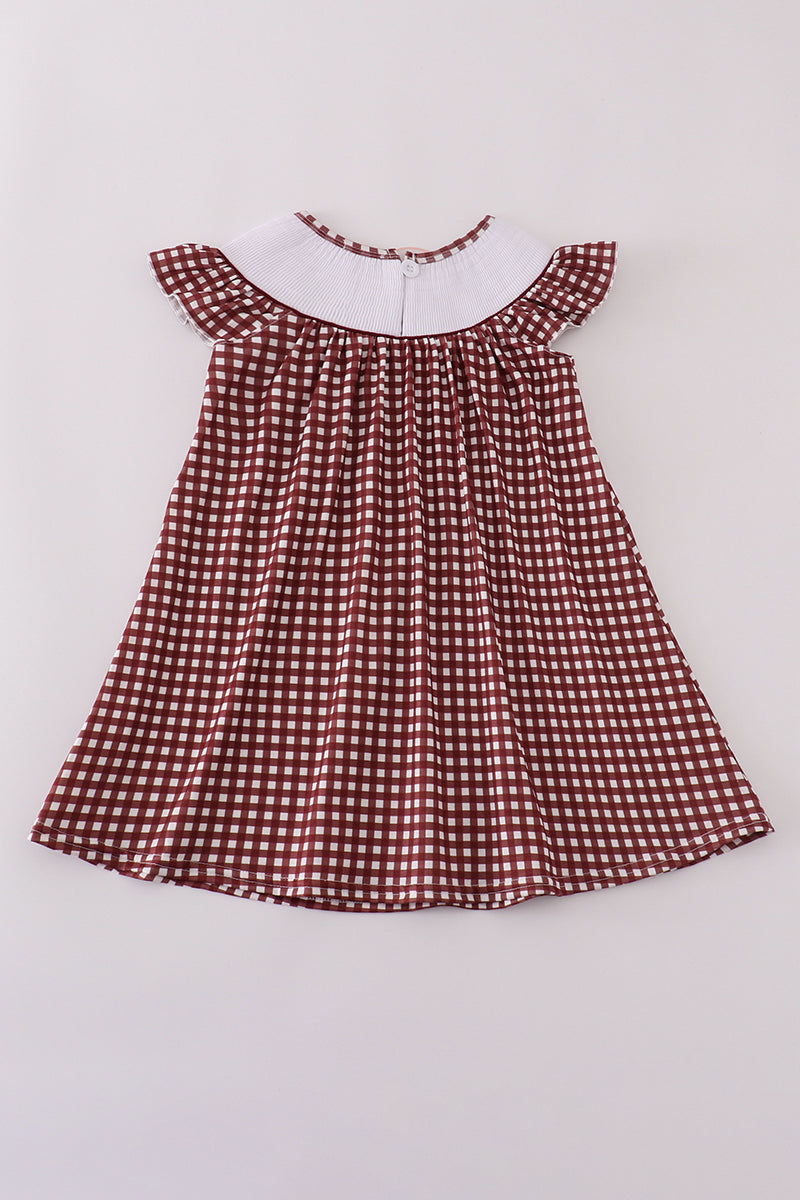Girls Mississippi State Embroidered Smocked Gingham Dress