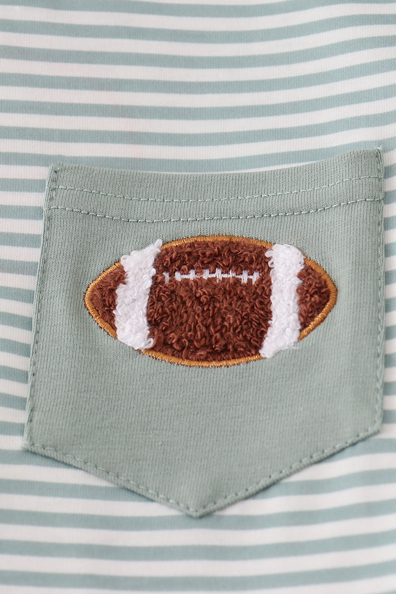 Boys Sage Striped Football French Knot Pants Set