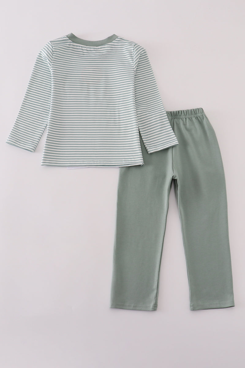 Boys Sage Striped Football French Knot Pants Set