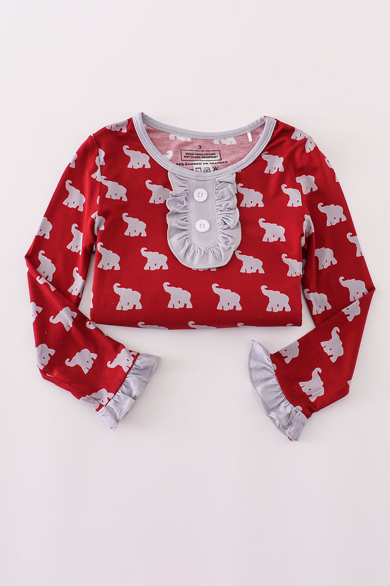 Girls Alabama Elephant Print Bamboo Pajamas Set