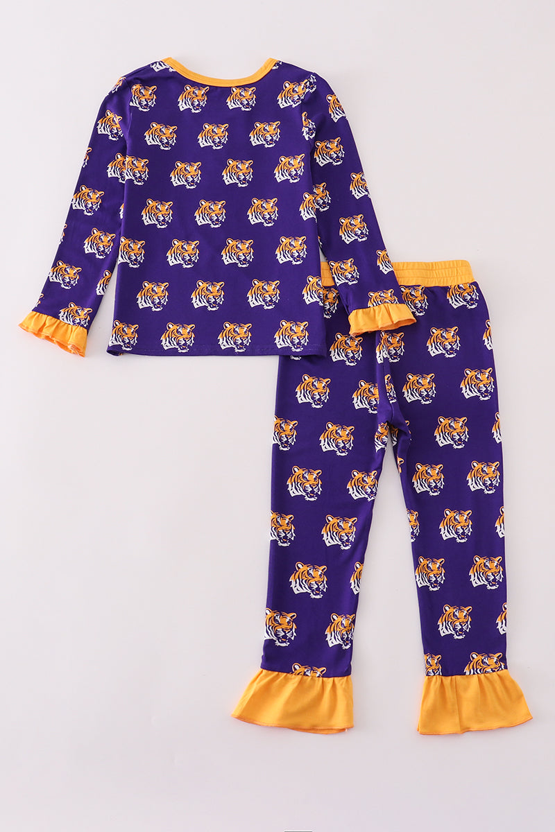 Girls LSU Tigers Bamboo Ruffle Pajamas Set