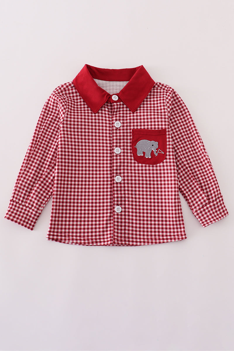 Boys Alabama Elephant Embroidery Button Down Shirt
