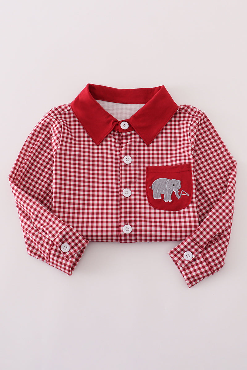 Boys Alabama Elephant Embroidery Button Down Shirt