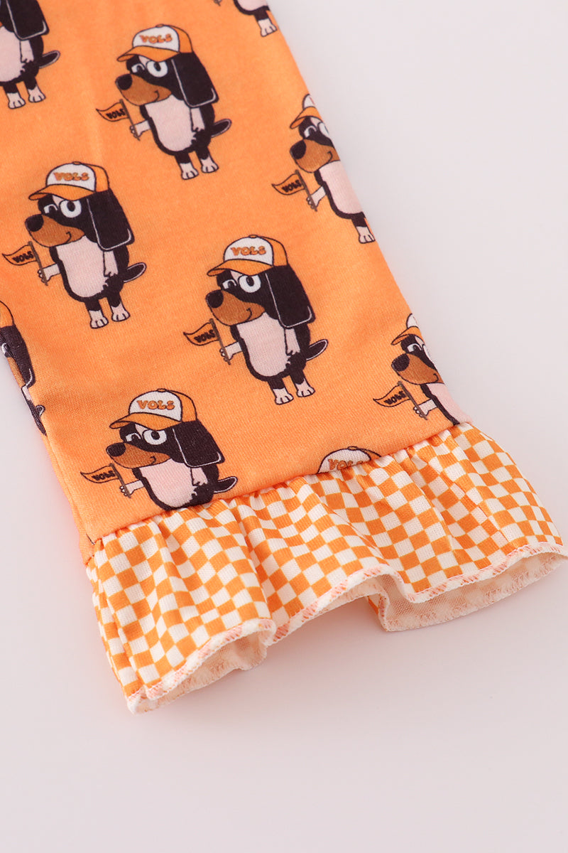 Girls Orange Tennessee Vols Print Ruffle Pajamas Set