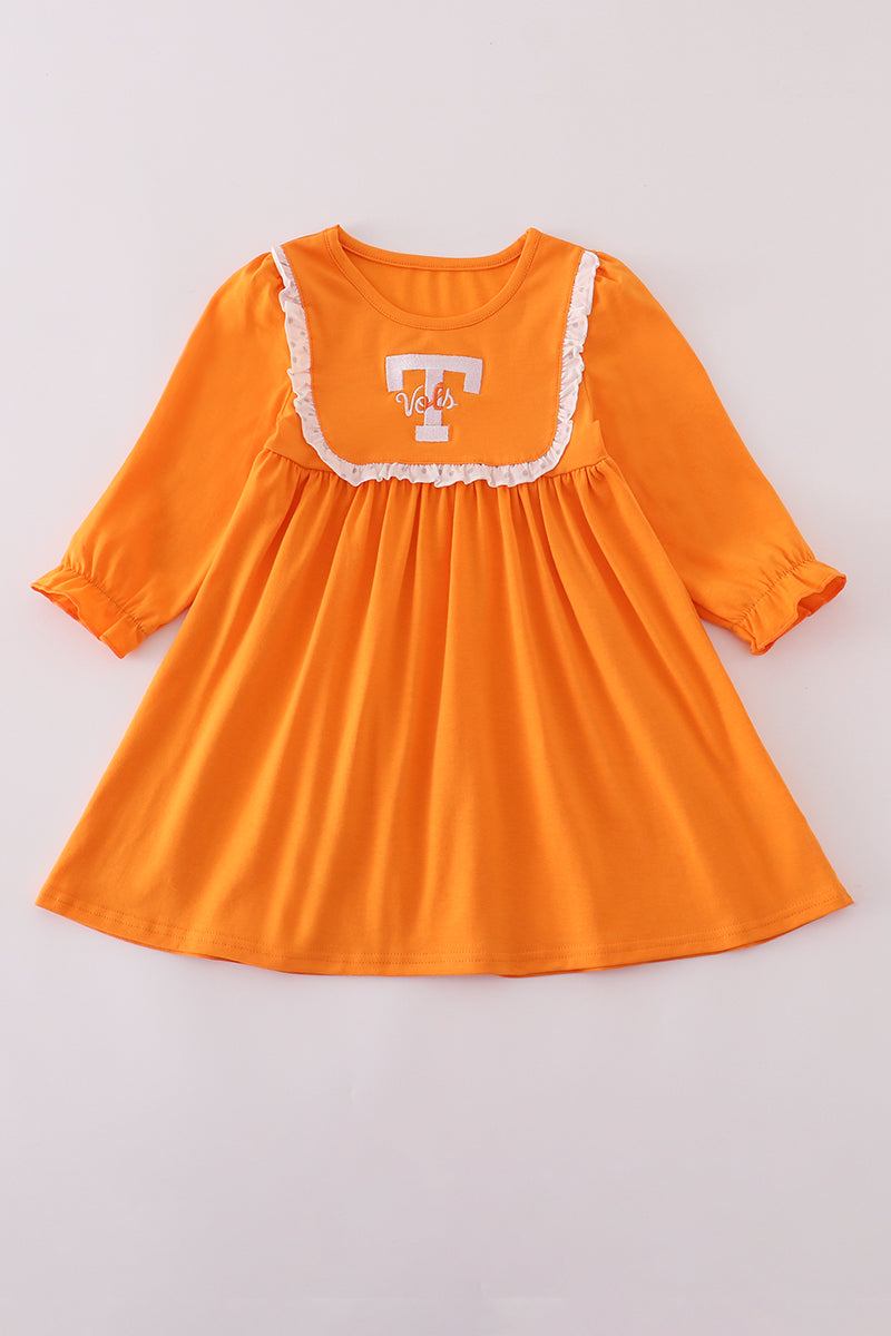 Girls Orange Tennessee Vols Embroidered Ruffle Dress
