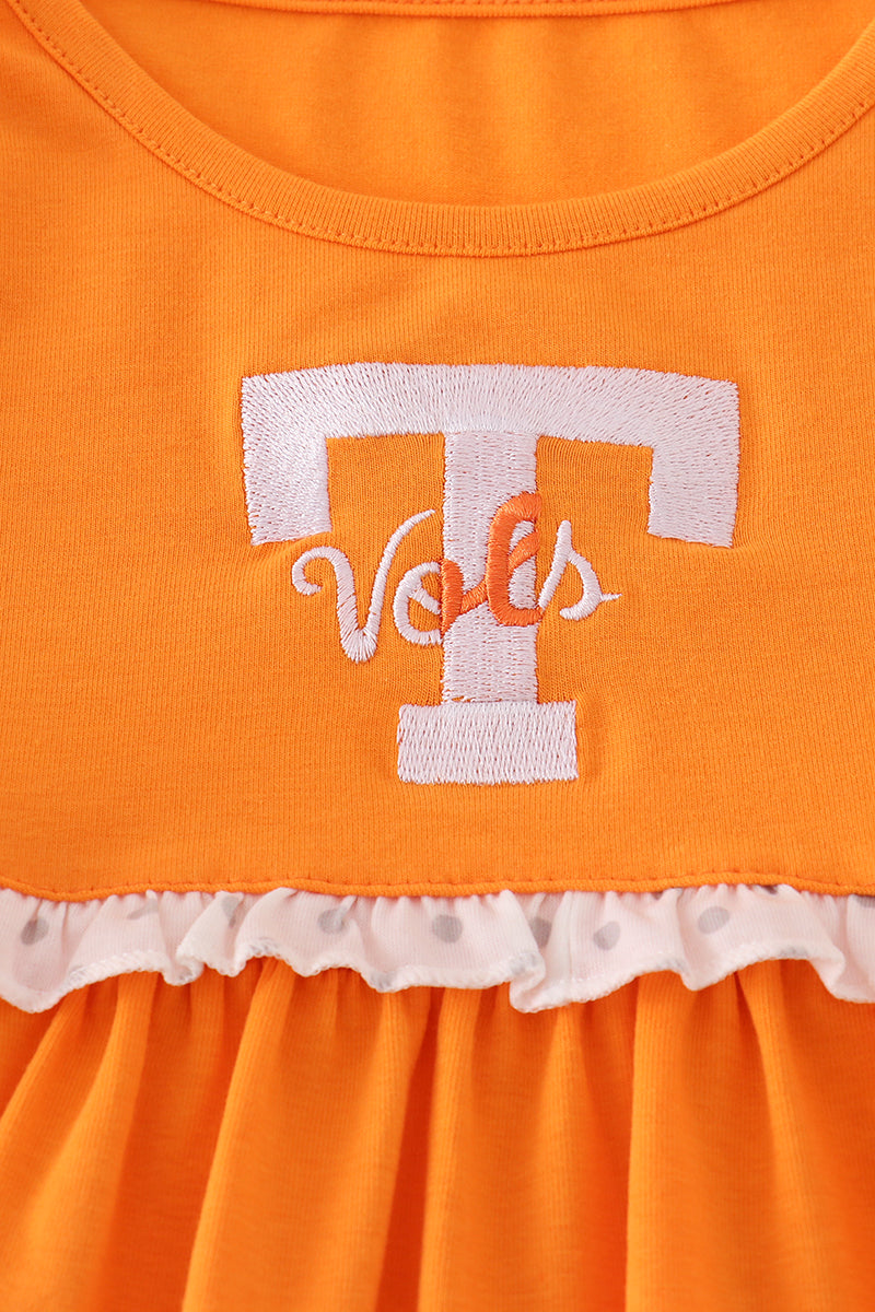 Girls Orange Tennessee Vols Embroidered Ruffle Dress