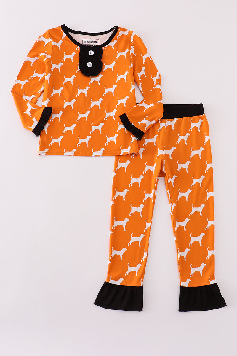 Girls Orange Tennessee Bamboo Ruffle Pajamas Set