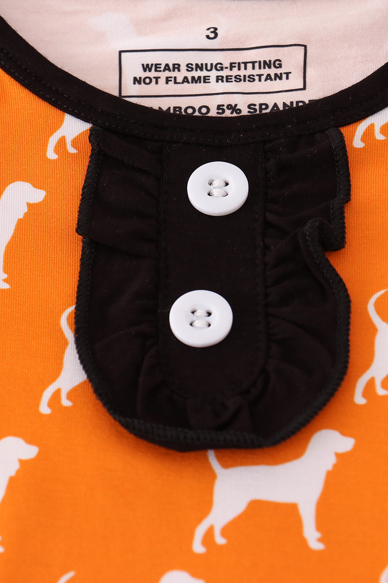 Girls Orange Tennessee Bamboo Ruffle Pajamas Set