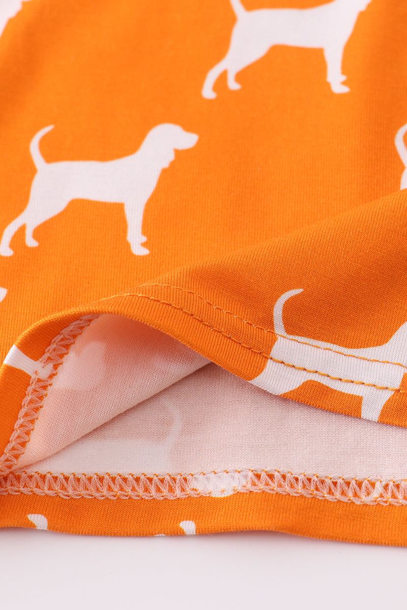 Girls Orange Tennessee Bamboo Ruffle Pajamas Set