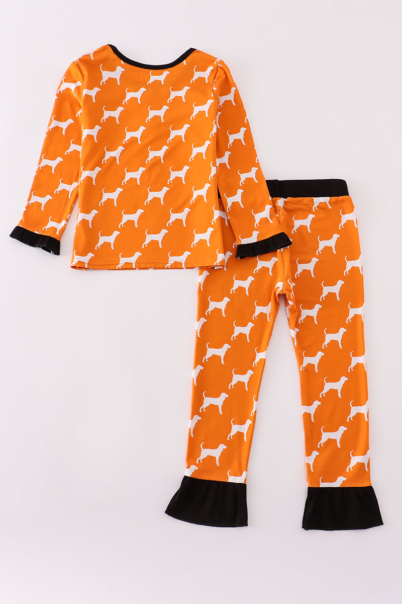 Girls Orange Tennessee Bamboo Ruffle Pajamas Set