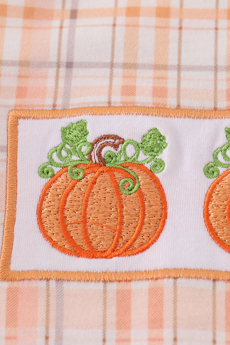 Boys Plaid Pumpkin Embroidered Top