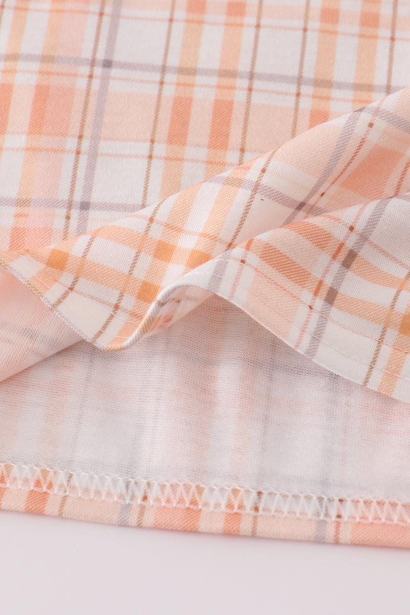 Boys Plaid Pumpkin Embroidered Top