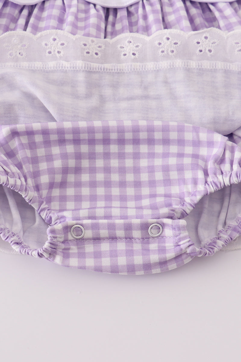 Girls Lavender Ribbon Lace Embroidered Gingham Bubble