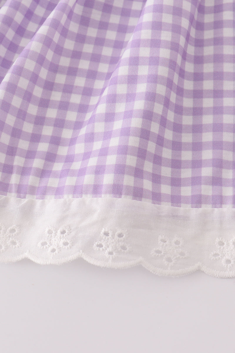 Girls Lavender Ribbon Lace Embroidered Gingham Bloomer Set