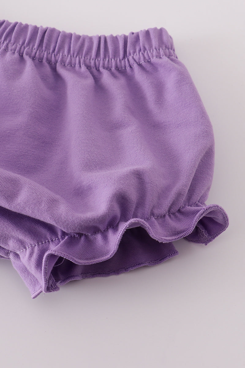 Girls Lavender Ribbon Lace Embroidered Gingham Bloomer Set