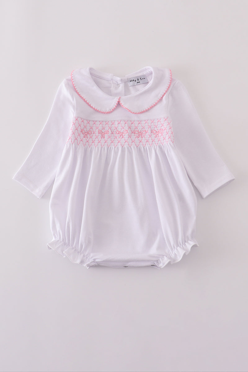 Girls Pink Bow Smocked Bubble