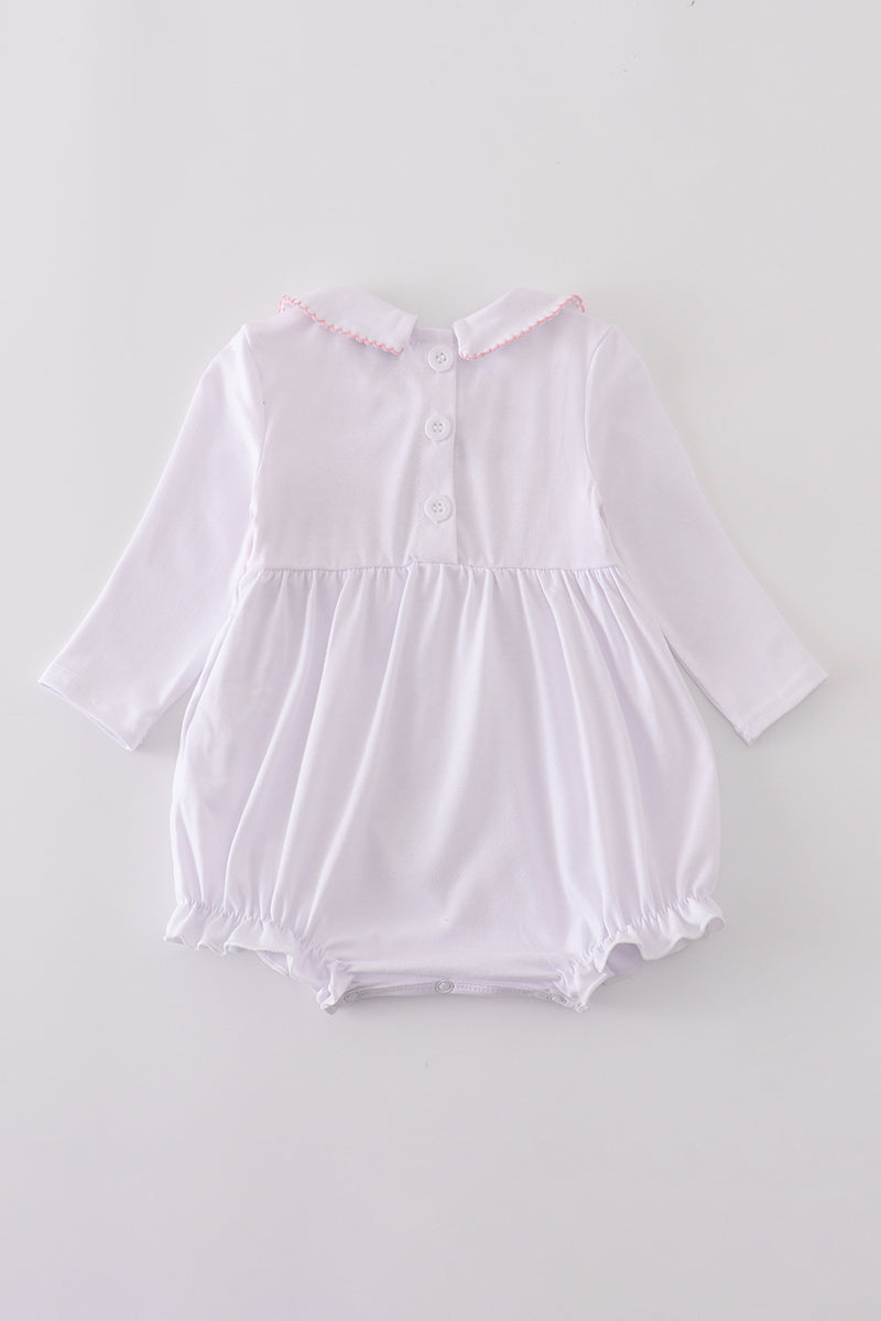 Girls Pink Bow Smocked Bubble