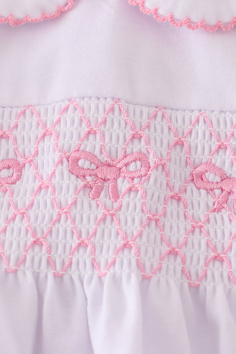 Girls Pink Bow Smocked Bloomer Set