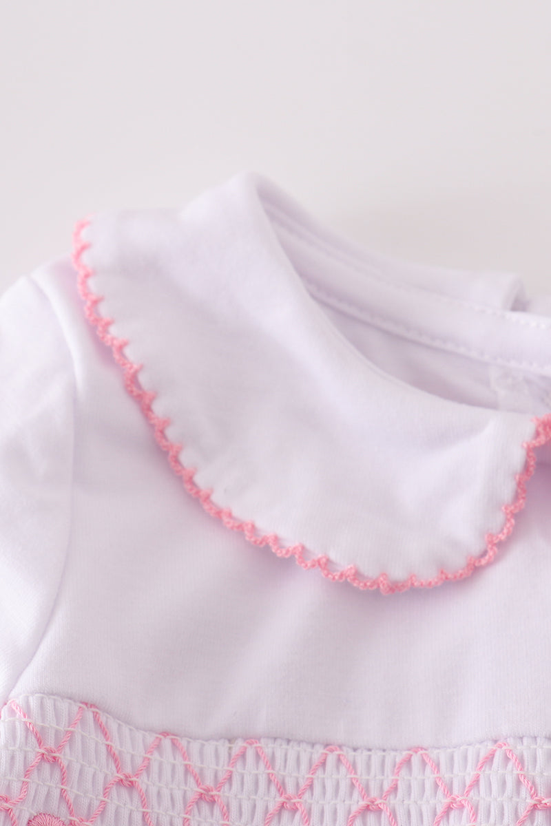 Girls Pink Bow Smocked Bloomer Set