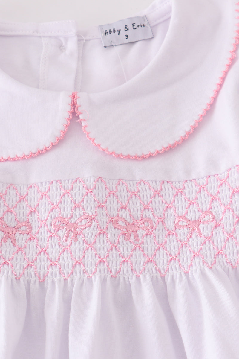 Girls Pink Bow Smocked Pants Set