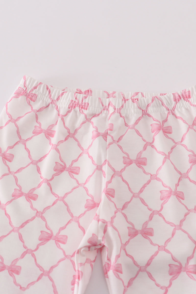Girls Pink Bow Smocked Pants Set