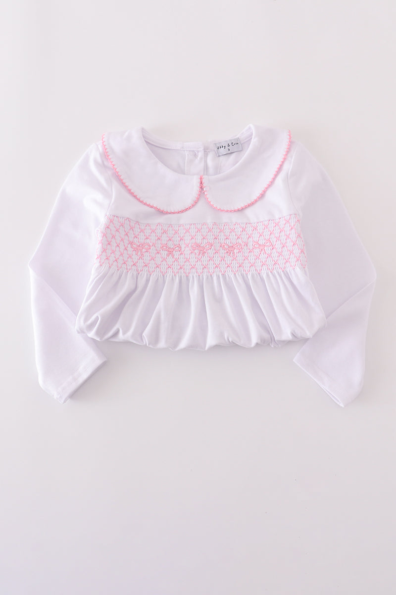 Girls Pink Bow Smocked Pants Set