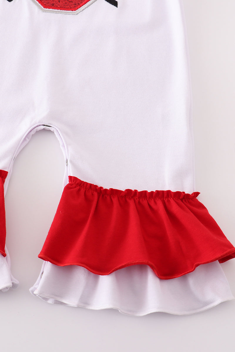 Girls Ohio State Buckeyes Glitter Ruffle Romper