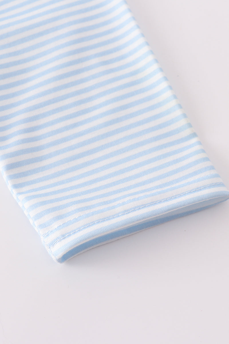 Boys Blue Turkey Embroidered Stripe Pants Set
