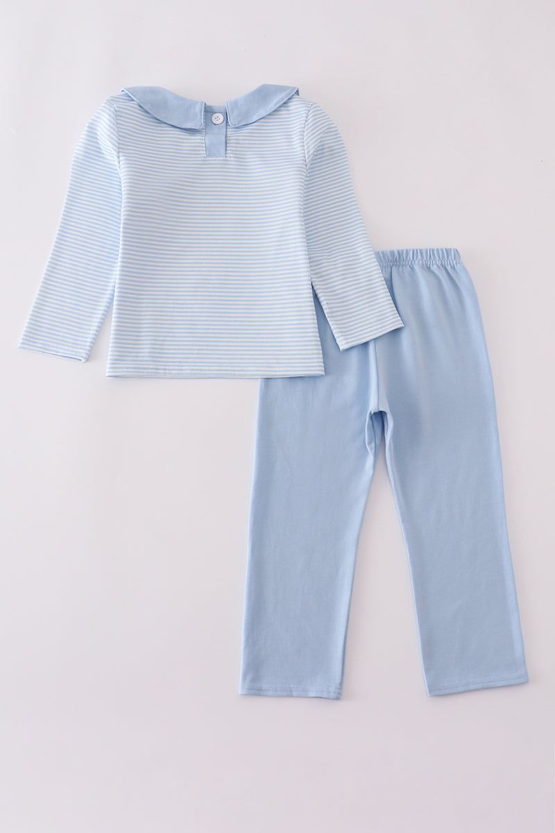 Boys Blue Turkey Embroidered Stripe Pants Set