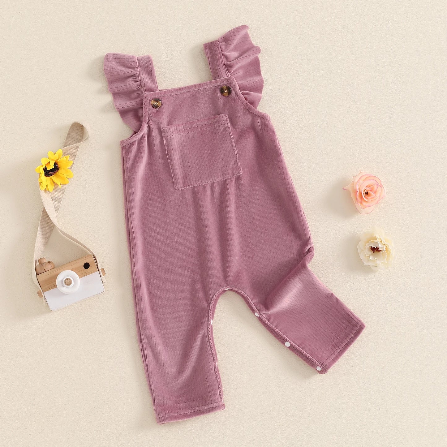 Girls Corduroy Ruffle Overalls Romper