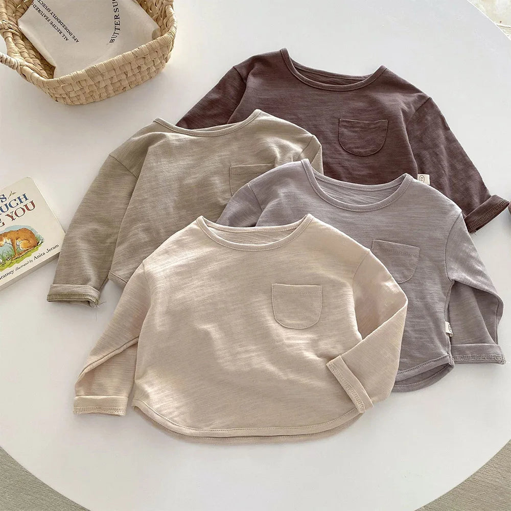 Boys Solid Long Sleeve Tops