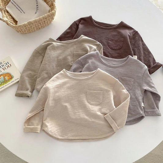 Boys Solid Long Sleeve Tops