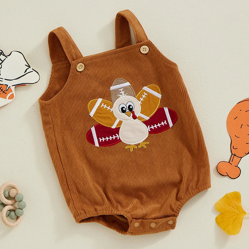 Boys Embroidered Football Turkey Overalls Bubble