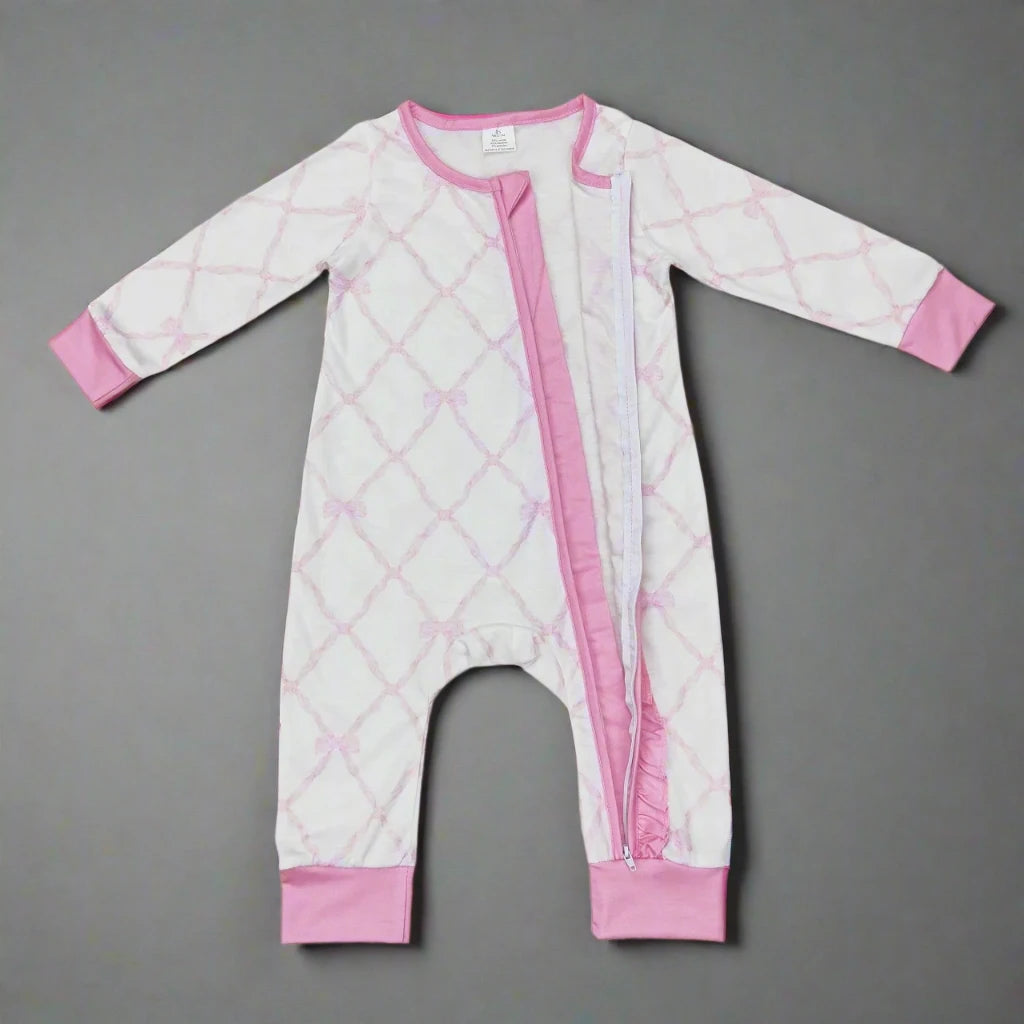 Girls Pink Bow Ruffle Pajamas