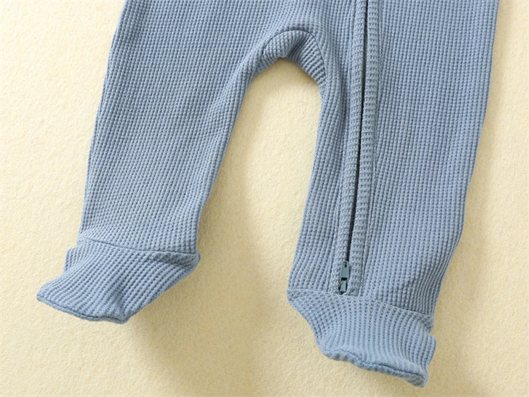 Cotton Waffle Knit Zip Footie Pajamas, Unisex
