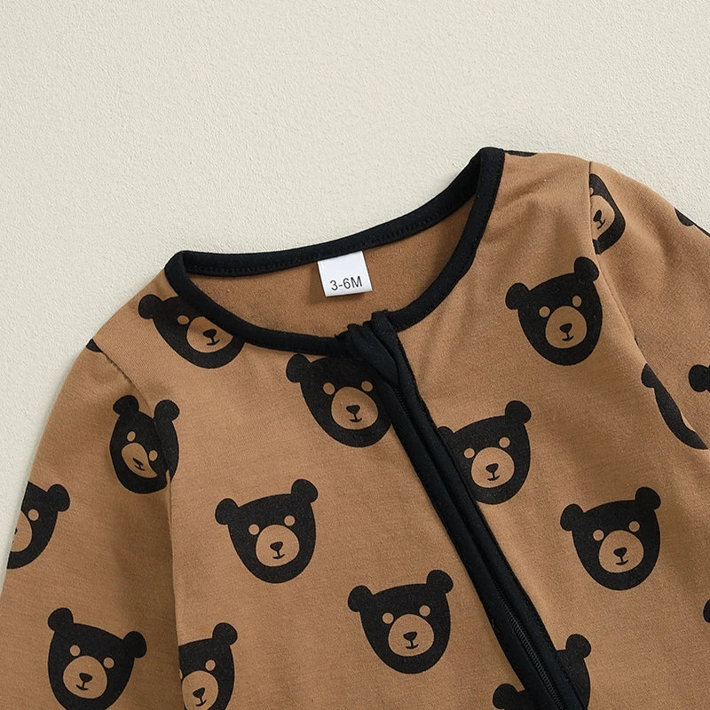 Boys Bear Print Zip Pajamas