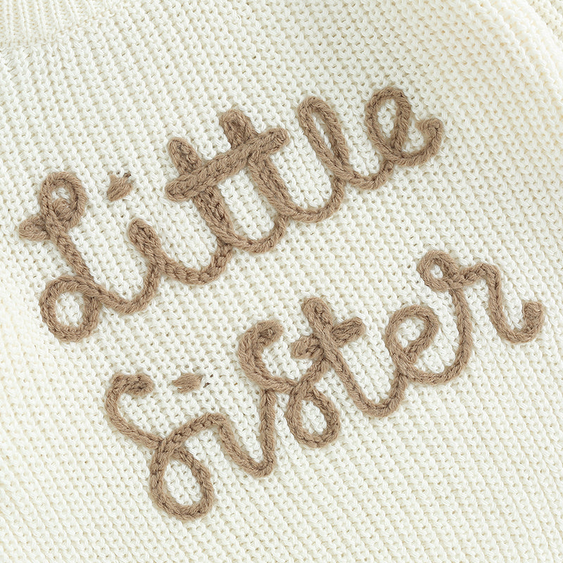 Girls Embroidered Little Sister Script Knit Sweater