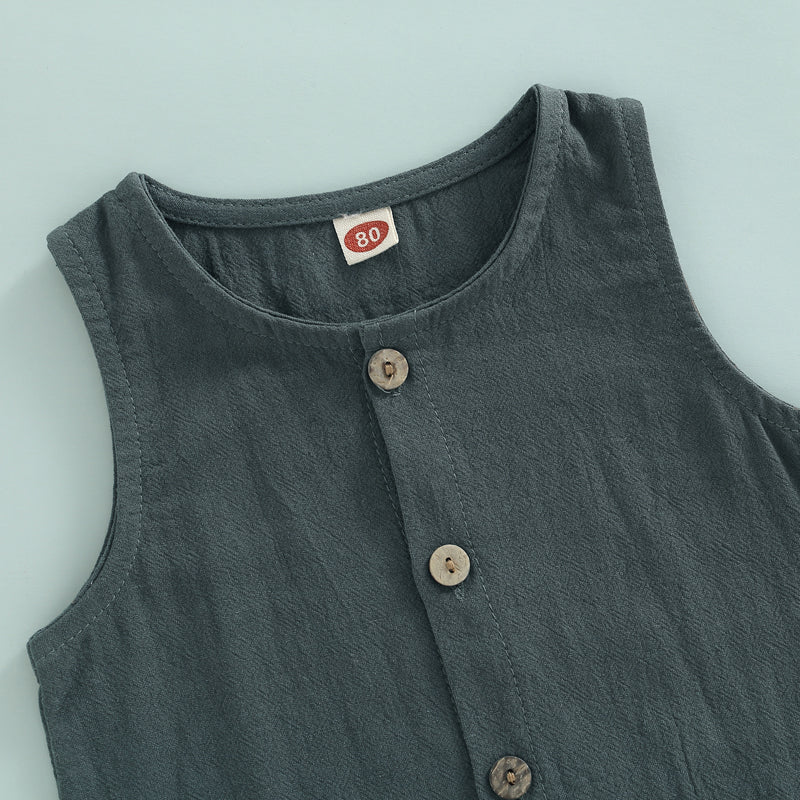 Sleeveless Pocket Button Romper, Unisex