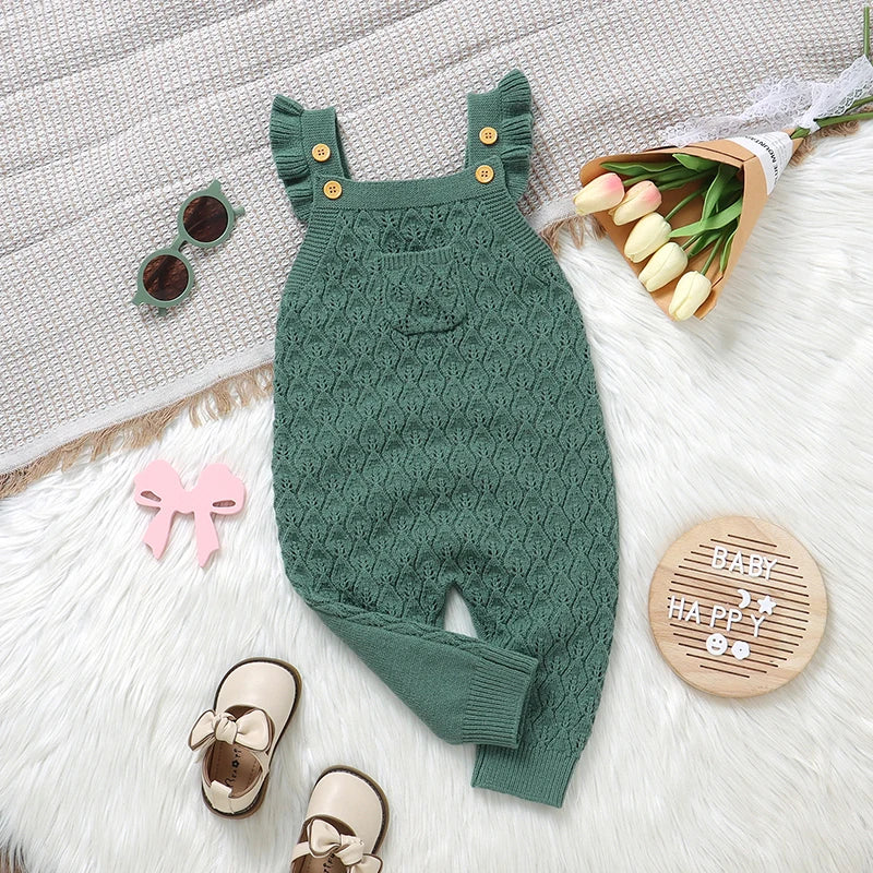 Girls Ruffle Shoulder Knit Jumpsuit Overalls