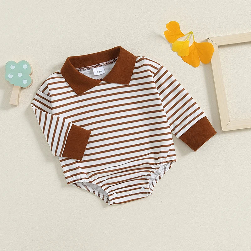 Long Sleeve Striped Collared Romper, Unisex