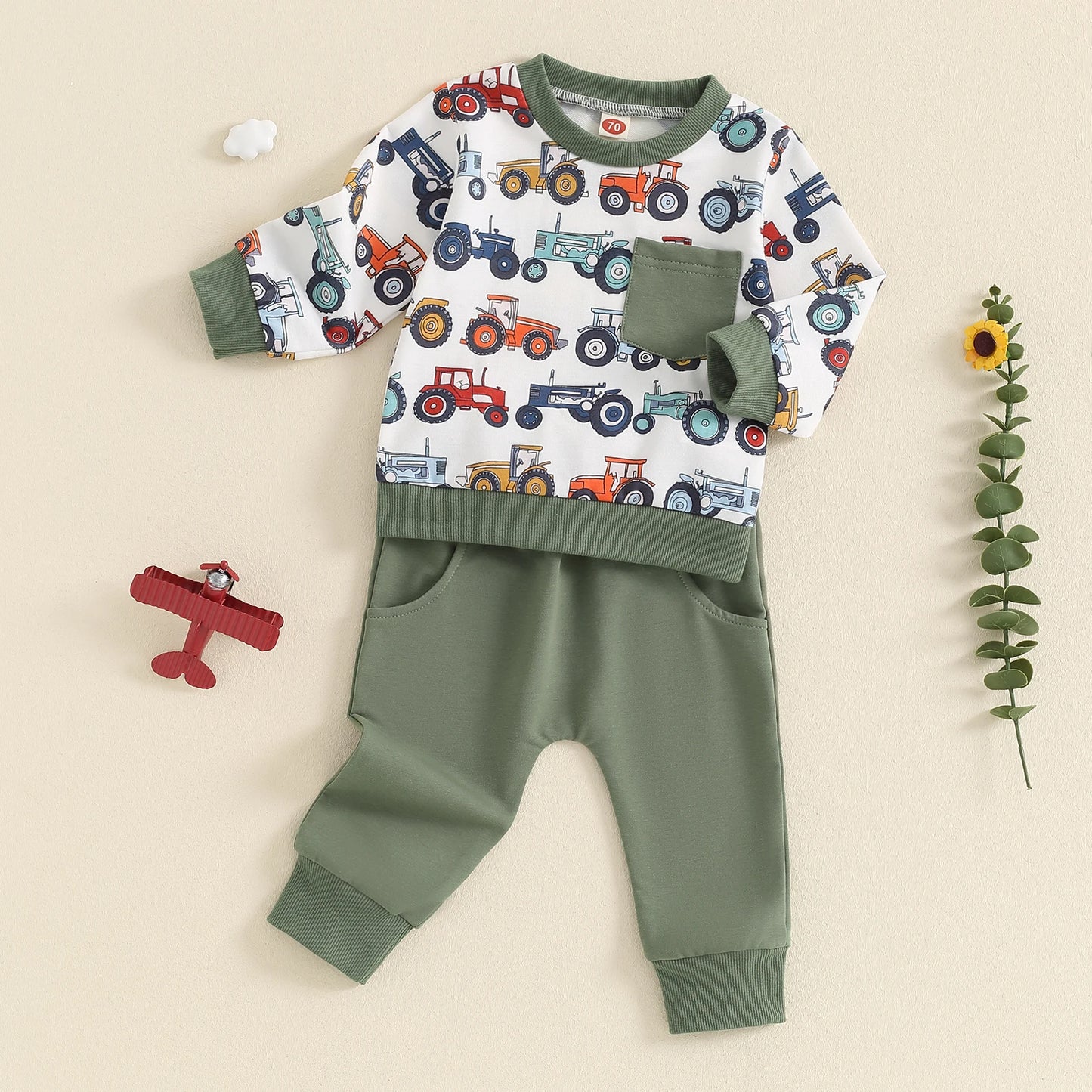 Boys Farm Tractors Pocket Sweatshirt Pant Set